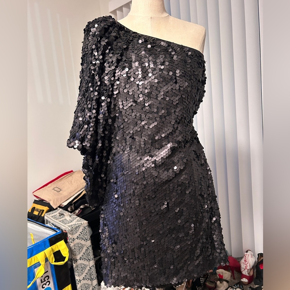 Aiden Black Sequin One-Shoulder Dress